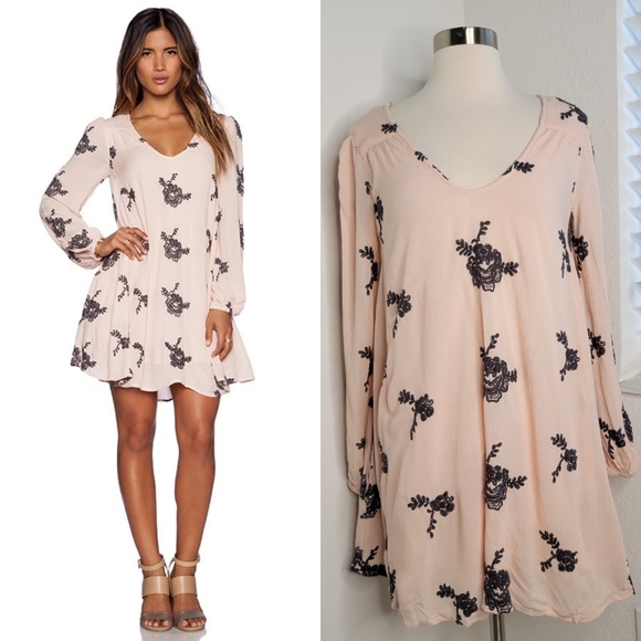 Free People Gray Womens Embroidered Shift Dress, Size: XS, Pink Free People Gray Womens Embroidered Shift Dress, Size: XS, Pink